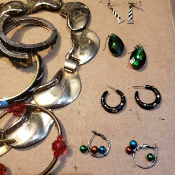 Estate Jewelry Lot Vintage Rhinestones Earrings Chunky Choker - Picture 4 of 8